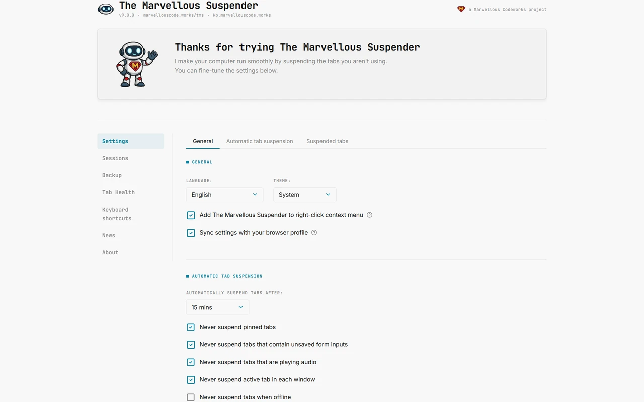 The Marvellous Suspender — Settings